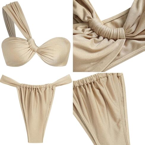 ZAFUL Women's One Shoulder Bikini Twisted Ruched High Cut Bandeau Bikini Set Two Piece Swimsuit in Saudi Arabia