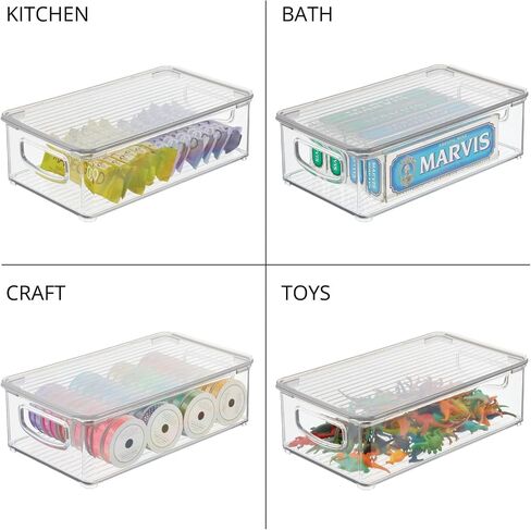 MDESIGN BIN STORAGE BIN BIN حاوية مع غطاء ومقابض مدمجة - منظمة للأقلام أو أقلام الرصاص أو مستلزمات العمل في المكتب المنزلي أو الخزانة أو المكتب ، مجموعة Ligne - 4 Pack - Clear - Clear in Kuwait