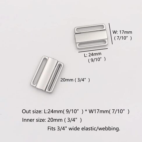 10 مجموعات 3/4 "(20 مم) الفضة النيكل الخالي من الختام Bikini Clasp Flickers Closure 3/4" صدر صدرية واسعة من صنع الخياطة الداخلية (الفضة) in Saudi Arabia