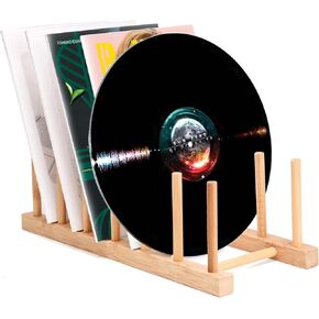 Vinyl Record Storage Holder Stand Rack Eco Friendly Wooden CD Display Stand, Stackable Modern CD Holder Portable Countertop Desktop Magazine Rack Record Storage Shelf - for 12" and 7" Recor
