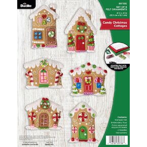 Bucilla, Felt Applique 6 Piece Ornament Making Kit, Candy Christmas Cottages, Perfect for DIY Arts and Crafts