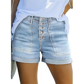 KISSMODA Denim Shorts for Women Turn Up Hem Summer Comfy Lightweight Jeans Retro Mom Short White X-Large