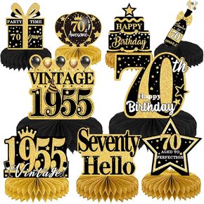70th Birthday Decorations Men - 9PCS Vintage 70th Birthday Party Table Decorations for Women Black Gold Table Topper Honeycomb Centerpiece Decorations Supplies Seventy Year Old Birthday Party