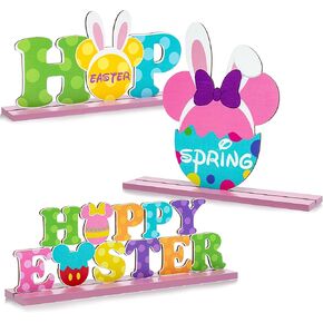 3Pcs Easter Mouse Wood Centerpiece Table Topper Decorations Party Favor Bunny Eggs Decorative Centerpieces Signs Detachable Spring Holiday Welcome Table Topper Ornament for Home Dining Room Ornament