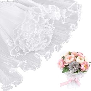 Pearl Mesh for Bouquets, 4.37 Yards White Flower Wrapping Paper Pearl Lace Mesh Wrinkled Translucent Packaging Net Yarn Bouquet for Party Favor Decor Florist Supplies Wedding Gift Packaging