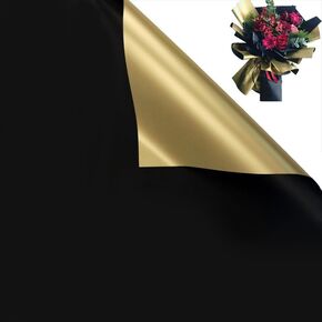 Gloreyan 20 Sheets مزدوج الوجه من زهرة ذهبية الورق الأسود مقاوم للماء عذبة تعبئة الأزهار باقة الزهور اللوازم DIY حرف الهدايا التعبئة (أسود)