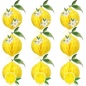 Lenwen 9 Pcs Lemon Honeycomb Centerpieces Honeycomb Balls Lemon Party Favors Tissue Paper Honeycomb Tabletop Lemon Table Decors for Shower party Wedding