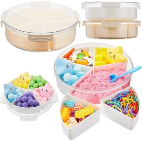 2 Pcs Sensory Bin with Lid and Removable Storage Inserts Sensory Activities for Toddlers 11.22 Inch Portable Sensory Box Sensory Toys for Autistic Children, Beige and White