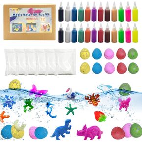 Magic Water Elf Refill Kit | Aqua Fairy Water Gel Kit for Kids | Magic Water Elf Toy Kit | Water Pets | DIY Squishy Maker Kit | Craft Kits(24 Bottles,10 Hatching Dinosaur Eggs,6 bags of Magic Powder)