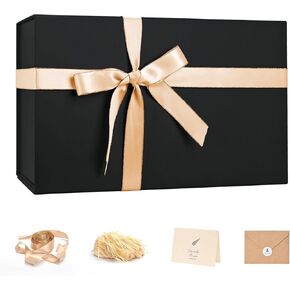 LIFELUM Large Gift Box 14"x8.5"x4.5" Birthday Gift Boxes for Presents for Anniversary Wedding Birthday,Black Gift boxes with Ribbon,Shredded Filler,Card