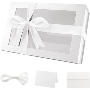 Large White Gift Box with Window, 13.5x9x4.1 Inches Clear Gift Box for Present Contains Ribbon, Card, Bridesmaid Proposal Box, Extra Large Gift Box with Magnetic Lid (Glossy White)