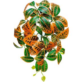 Woyrise Reptile Plants, Terrarium Hanging Plant Vines, Artificial Leaves with Suction Cup, Bearded Dragon Tank Accessories for Gecko Lizard Snake Frog Tortoise Decorations - Codiaeum Variegatum