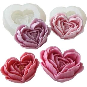 2PCS Heart Shaped Rose Molds for Resin Candle, 3D Love Flower Silicone Molds, Floral Art Craft Mould for Candle Soap Wax Epoxy Resin Casting Clay Gypsum Concrete Valentines Christmas Home Decor