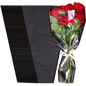 baotongle 20 Pack Flower Bags for Bouquets Black Flower Sleeves for Bouquets Bags with Ribbon for Valentine's Day Birthday Wedding Graduation Father's Day Gift Packing (Black)