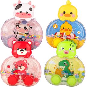 Handheld Water Game for Kids - 4 Pcs Light Up Water Ring Toss Handheld Games Water Toys with Dinosaur, Bear, Cow & Duck Designs, Car Road Trip Travel Toy for Boys Girls Party Favors Birthday Gifts