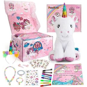 PERRYHOME Unicorn Toys for Girls Unicorn Gift Set with Unicorn Stuffed Animal, Unicorn Coloring Book, Unicorn Necklace & Bracelet, Unicorn Themed Girl Gift Toy Birthday Gift Nude Pink