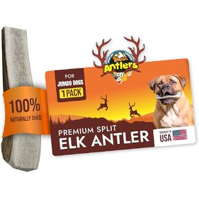 Tibetan Elk Antler for Dogs, Grade-A, Medium 5"+, Premium Antler Chews Naturally shed Healthy & Longer Lasting Aggressive chewers, USA Product Split Antler (Whole)
