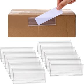 100 Pack Adhesive Label Pockets Clear Label Holders Shelf Tags, 4" x 1" Plastic Index Card File Cabinet Storage Bins Drawers Price Tag for Supermarket Bookshelf Mailbox Business Kitchen