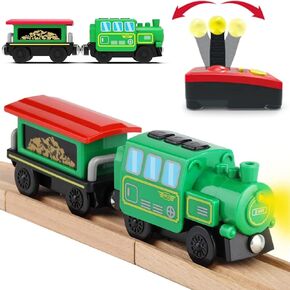 TOPLIVING Battery Operated Locomotive Train Set for Wooden Train Tracks, Powerful Engine Train Vehicles Train Electric Remote Control Cars with Light & Sound Train Toy Gift for Kids Toddler