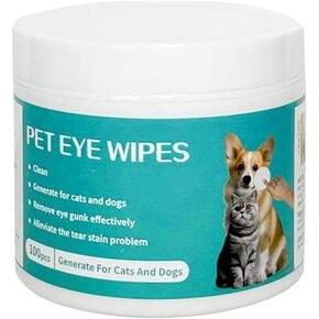 Eyes Wipes for Dogs & Cats - Gently Remove Tear Stain, Eye Debris, Discharge, Mucus Secretions - Coconut Oil Pet Cleaning Grooming Deodorizing Wipes for Eyes, Wrinkle, Face - 100pcs