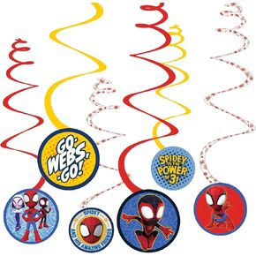 Spiral Decorations - 5" (12 Pcs) - Multicolor Cardstock & Foil Hanging Decors for Kids Birthday & Themed Parties, Spidey & His Amazing Friends