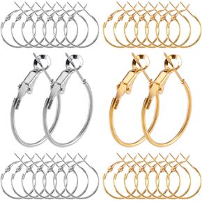 32pcs Hoop Earrings Findings, Hypoallergenic Round Earring Loop, Open Beading Earrings Accessories Jewelry Making DIY Crafts 20mm- Gold & Silver