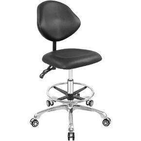 Rolling Stool Adjustable Drafting Chair, Heavy Duty Metal Base with Back Support Foot Rest, for Office Home Shop Kitchen Beauty.