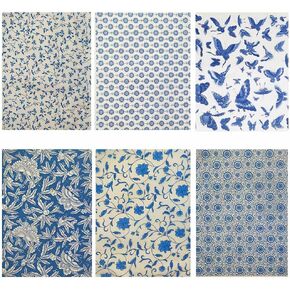 6PCS Pottery Art DIY Stickers Ceramic Clay Transfer Paper Flower Paper Porcelain Glaze Underglaze Transfers for Pottery Overglaze Enamel Waterslide Decal (Blue)