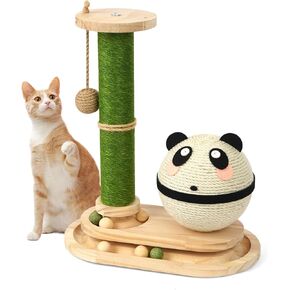 POST SCRECKING POST ، PANDA CAT يمسك ألعاب SISAL BALL HITEN للقطط الداخلية بالكرة الخشبية المسارين من طبقات SISAL TREE TORE TORCE SCRARK POST مع كرة متدلية
