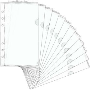 Mogoostry A6 Binder Pocket Cash Envelope Side Open Binder Insert Pocket for 6-Ring Budget Binder 12PCS Clear Plastic Loose Leaf Pouch