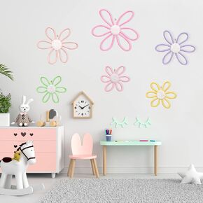 Agvgaza 6 Pcs Boho Daisy Flower Wall Art Decor - Colorful Daisy Flower Woven Macrame Wall Hanging,3 Sizes 6 Colors Flower Wall Decorations for Girls Nursery Home Bedroom,Colorful,Yarn and Cotton Rope