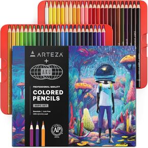 ARTEZA Colored Pencils AKU World Edition, 48 Wax-Based Coloring Pencils for Adults, Limited Edition