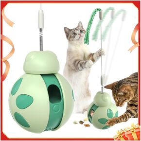 Interactive Cat Toys for Indoor Cats, Cat Treat Dispenser with Tumbler Design, Cat Teaser Wand/Sliding Toy to Anxiety Relief/Boredom Relief, Weight Loss Aid for Kittens Gift (Green)