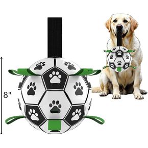 Dog Ball 8 inch - Dog Soccer Ball with Straps, Durable Dog Soccer Ball Indestructible, Perfect Soccer Ball for Dogs with Paw Print, Fun Dog Birthday Gifts - Ideal Dog Soccer Ball Toy