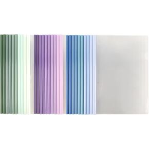 Clear Report Covers with Sliding Bars, 30 Pcs Three Gradient Colors Sliding Bar File Folders (60 Sheet Capacity), Sky Blue, Forest Green, Gradient Violet