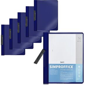 36 Pack Swing Clip Report Covers, Clear Front and Navy Blue Frosted Back, 9 x 11.4 Inches, Plastic Presentation Folders with Clip for Professional Use