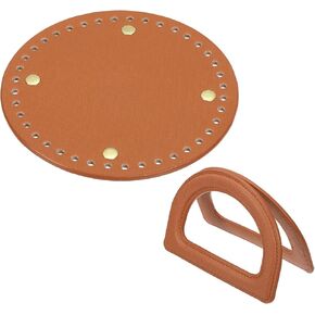 uxcell Crochet Bag Making Kit, 1Pcs 5.5" Round PU Leather Bag Bottom with 2Pcs D-Shaped Purse Handle Purse Making Supplies for DIY Woven Bag Crochet Handbag, Brown
