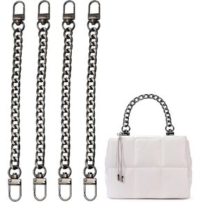 Shuixiong 4PCS Purse Chain Strap, Flat Handbag Replacement Strap with Metal Buckles Purse Strap Extender Bag Accessories Decoration for Wallets & Handbags (7.87 Inches, Gun Black)
