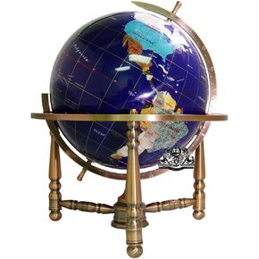 Unique Art 19-Inch Tall Blue Lapis Ocean Table Top Gemstone World Globe with Copper Stand