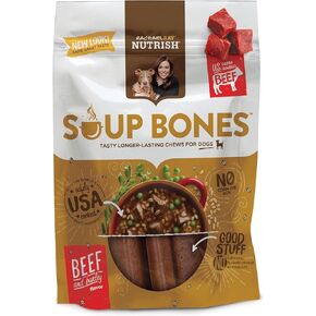 Soup Bones Dog Chews With Real Beef & Barley - Tasty & Long Lasting Treat for Dogs - 6.3 oz (Pack of 4)