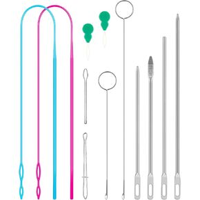 12 Pcs Drawstring Threader Tool, Flexible Drawstring Threaders, Metal Drawstring Threaders, Metal Tweezers, Loop Turner Hooks, for Drawstring Threading Needs Clothes Pants Bags