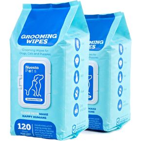 Pets XL Hypoallergenic Pet Wipes - Deodorizing No Bath Cleaning for Dogs & Puppy Grooming Ear, Face, Butt, Paw Wet Wipe w/Aloe, Chamomile, Oat Amino Acids | 2 Packs of 120 Wipes
