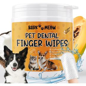 Dog Teeth Cleaning Wipes - Pet Dental Finger Wipes for Dogs and Cats - Dog Tooth Brushing Kit - Pet-friendly Ingredients with Coconut Oil, Papain, Lysozyme - Reduces Plaque & Freshens Breath (50 Pcs)