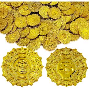 Pirate Gold Coins Plastic Set of 100, Pirate Treasure Hunt Coins Toys Party Favors Fake Gold Coins Toys Pirate Party Supplies Pirate Adventure Themed Party Favors