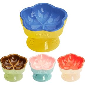S&Q's CERAMICS Raised Cat Bowl, Elevated Cat Bowl for Food and Water, Ceramic Titled Dish, Anti Vomit & Whisker Friendly, Microwave and Dishwasher Safe (Pink, 5.8")