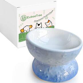 Ceramic Raised Cat Bowl Elevated, Wide & Tilted & Tall, Anti-Vomiting and Whisker Fatigue, Non-Slip, Cat Food and Water Bowls for Indoor Cats or Small Dogs, Blue Creative Texture