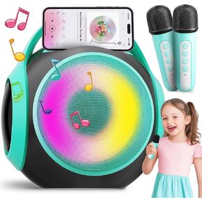 All Rounder Karaoke Machine for Kids Teens, Portable Bluetooth Karaoke Speaker with Two Mics, Voice Changer, Light Effect, Bass Tremolo, Gifts Toys for Girl, Supports USB/TF/AUX for Home Party (Green)
