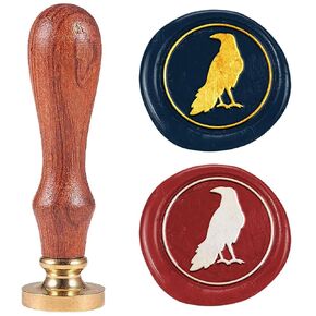 Crow Wax Seal Seal ختم خمر ختم ختم Raven 1 "ختم ختم رأس النحاس القابل للإزالة مع مقبض خشبي لعيد الميلاد مظروف عيد الميلاد دعوات بطاقة هدية غلاف هدية
