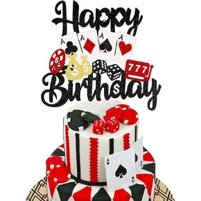 1 PCS Casino Cake Topper Poker Game Chips Player Happy Birthday Cake Decorations for Las Vegas Casino Night Form