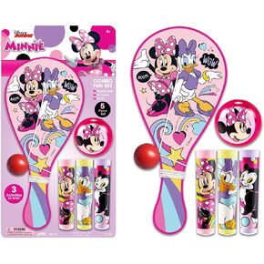 JA-RU Disney Minnie Mouse & Friends Paddle Ball, Yoyo & Sidewalk Chalk Toy Bundle Set (1 Assorted Set) Retro Toys for Kids Girl. Classic Indoor & Outdoor Fun Games. Bulk Toys. MN-B-7819-1